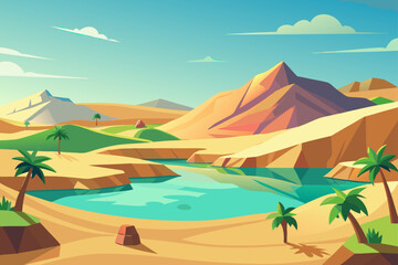 3D Style Oasis Background With Gentle Hills