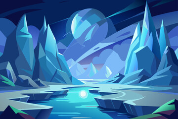 Abstract Glacier Background With Glowing Atmosphere