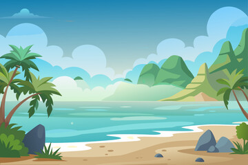 Obraz premium Cartoon Beach Background With Fog And Mist