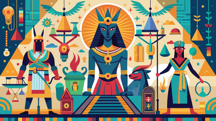 Fototapeta premium Ancient Egyptian scroll depicting pharaohs and various figures in traditional attire, showcasing historical scenes..eps