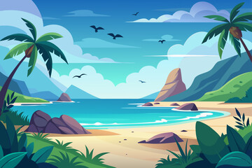 Obraz premium Fantasy Beach Background With Birds Flying
