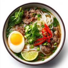 Pho Noodle Soup with Beef and Egg