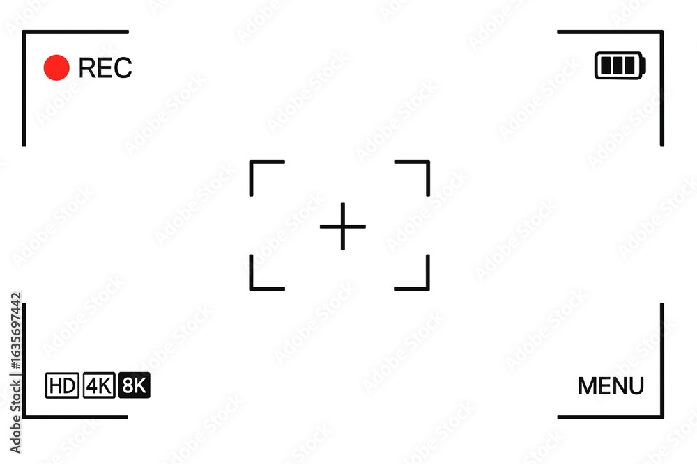 Aufkleber camera viewfinder overlay with hd 4k and 8k video resolution indicator recording status battery leve