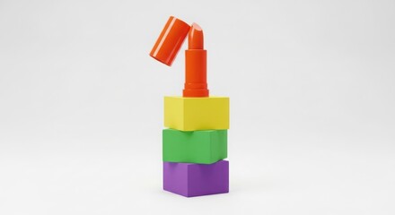 Brightly colored building blocks stacked with open orange marker