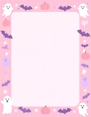 Cute Pink Halloween Invitation Template with Ghost and Pumpkin Border