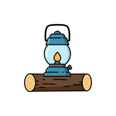 Fototapeta premium Colorful camp lantern on log icon for outdoor night scene with no white color