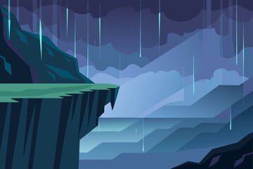 Rainy Cliff Background With Layered Shadows