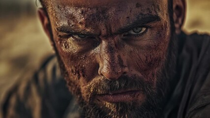 Close-up shot of a person with dirt and grime on their face, possibly after working outdoors or engaging in an outdoor activity