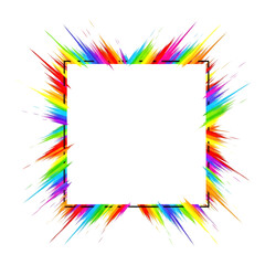 Vibrant rainbow colored powder explosion forming a square frame isolated on transparent background