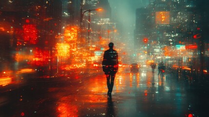 Man walking down the street in the rain