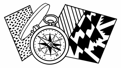 Monochrome compass with a magnifying glass and patterned backgrounds in a vector illustration created with generated ai