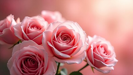 Close-up of delicate pink roses in soft focus.