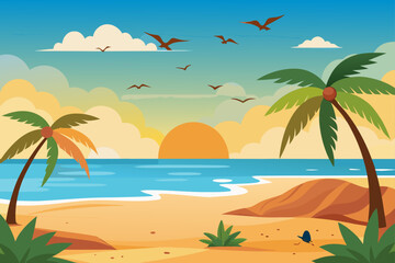 Obraz premium Spring Beach Background With Birds Flying