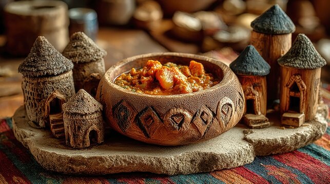 Experience traditional Ethiopian dining with injera and doro wat on a rustic slab