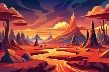 Surreal Landscape Lava Background With Seamless Transition