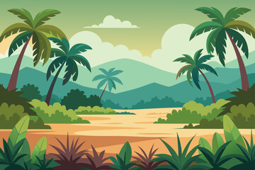 Tropical Field Background With Minimal Color Palette