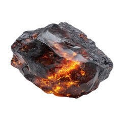 Glowing ember embedded in obsidian, isolated on transparent background
