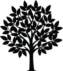 Obraz premium Black silhouette of a leafy tree isolated on transparent background silhouette