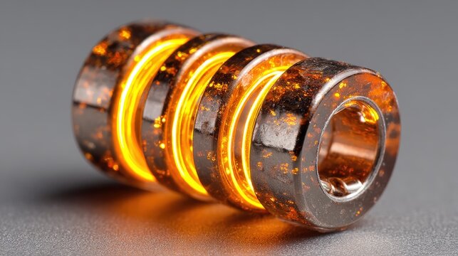 Copper wire inductor coil on ferrite core with glowing magnetic-field loops