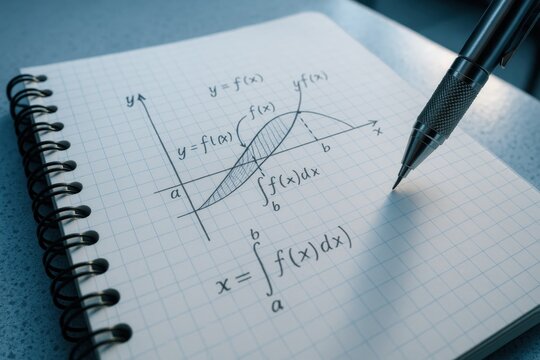 Detailed mathematical graph and integral calculation in a notebook during study session