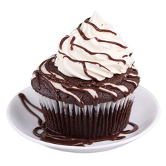 Decadent Chocolate Cupcake with Whipped Cream and Chocolate Drizzle, CloseUp
