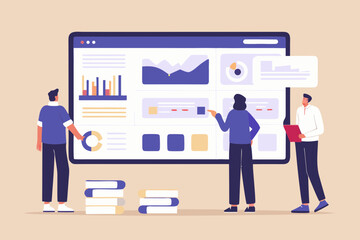 Team analyzing data on a large digital dashboard