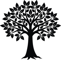 Obraz premium Black silhouette of a leafy tree isolated on transparent background silhouette