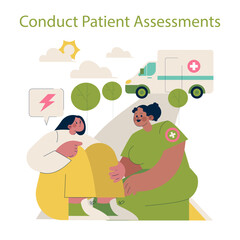 Patient Assessment and Care Interaction Vector Illustration