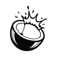Stylized black outline coconut icon for graphic design