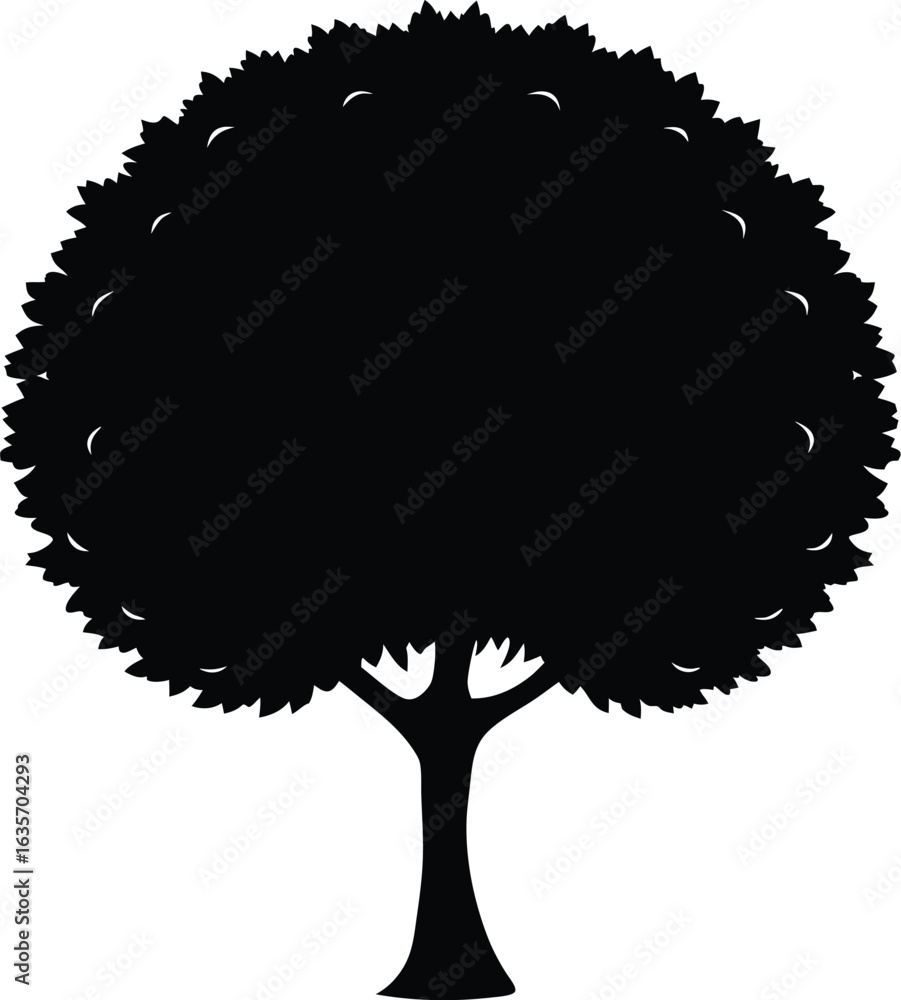 Poster black silhouette of a large deciduous tree isolated on transparent background