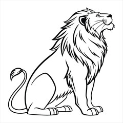 Stylized white lion silhouette sitting against black background