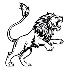 Naklejka premium Stylized white lion roaring and pouncing on a black background