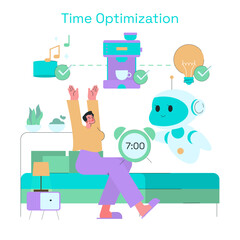 Morning Routine with Robot Time Optimization Illustration