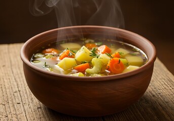 Warm Vegetable Soup in Ceramic Bowl