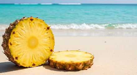 Fresh Pineapple on Tropical Beach