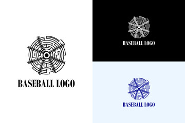 multiple baseball laces above a maze vector illustration, icon, logo for baseball club, athletic, baseball team badge, baseball league, professional baseball, and more