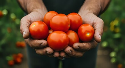 Farmer&rsquo;s Hands Holding Fresh Tomatoes