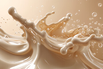 Creamy liquid splash with air bubbles beige