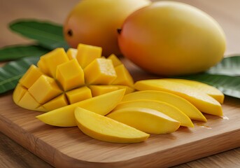 Tropical Mango Slices on a Wooden Board