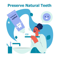 Woman Brushing Teeth with Xylitol Toothpaste Illustration