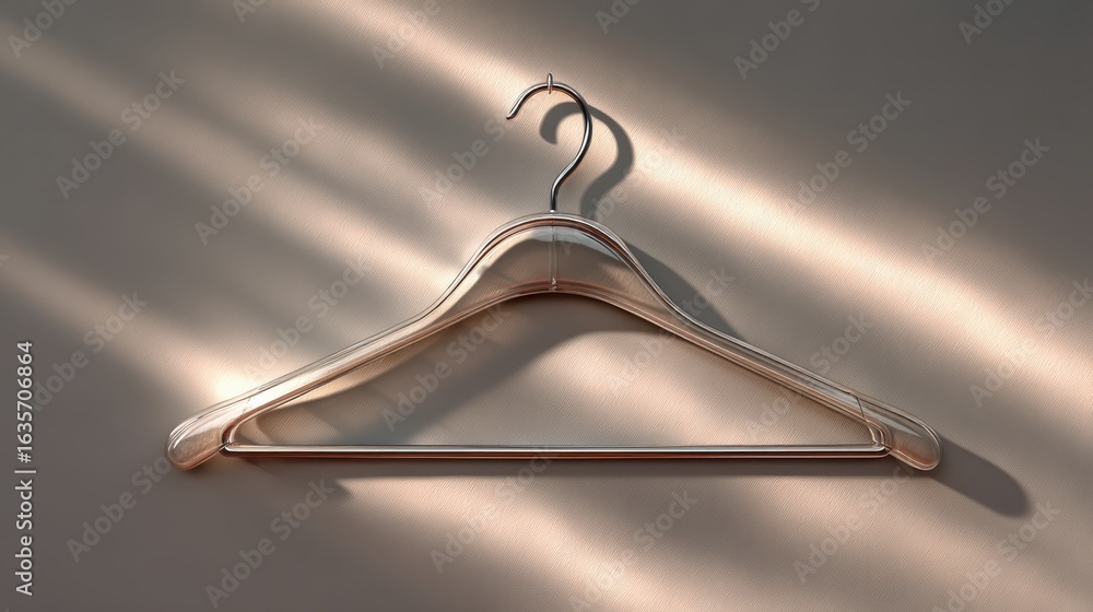 Poster a minimalist image of a stylish clothes hanger casting soft shadows on a wall, creating a serene and