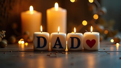 Warm, comforting candles spelling out the word "DAD".