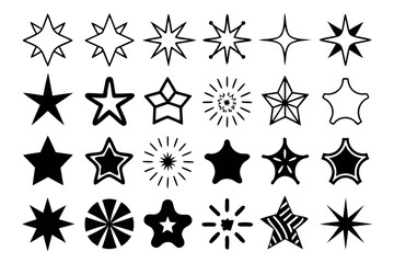 Collection of 40 distinct black star icons for design projects