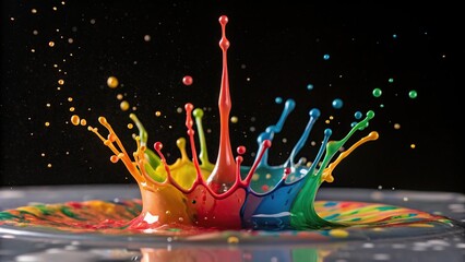 detailed professional high quality Colorful Paint Splatter on a Black Background