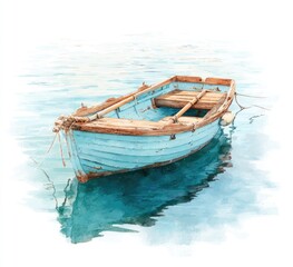 Obraz premium Light-blue, weathered rowboat on tranquil water