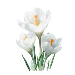 Fototapeta premium Delicate white crocuses, painted in soft tones, with a touch of sunshine