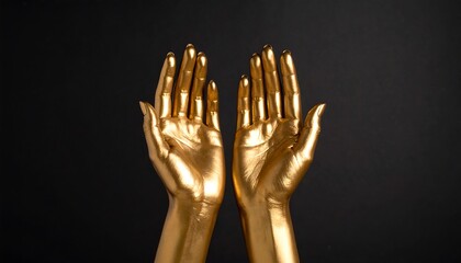 Gold Hands Open with Gesturing, and Black Background.