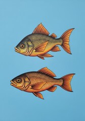 Fototapeta premium Elegant watercolor painting of two freshwater fish swimming in a serene manner