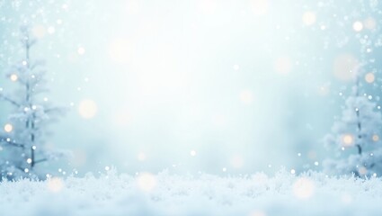 Naklejka premium Snowy forest scene with tall evergreen trees and falling snow