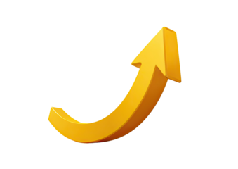 Gold upward curving arrow graphic